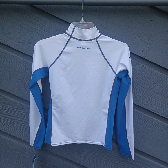 SCUBAPRO TALL NECK RASHGUARD NWT LONG SLEEVE UPF 50 MEDIUM BLUE & WHITE - Picture 16 of 16